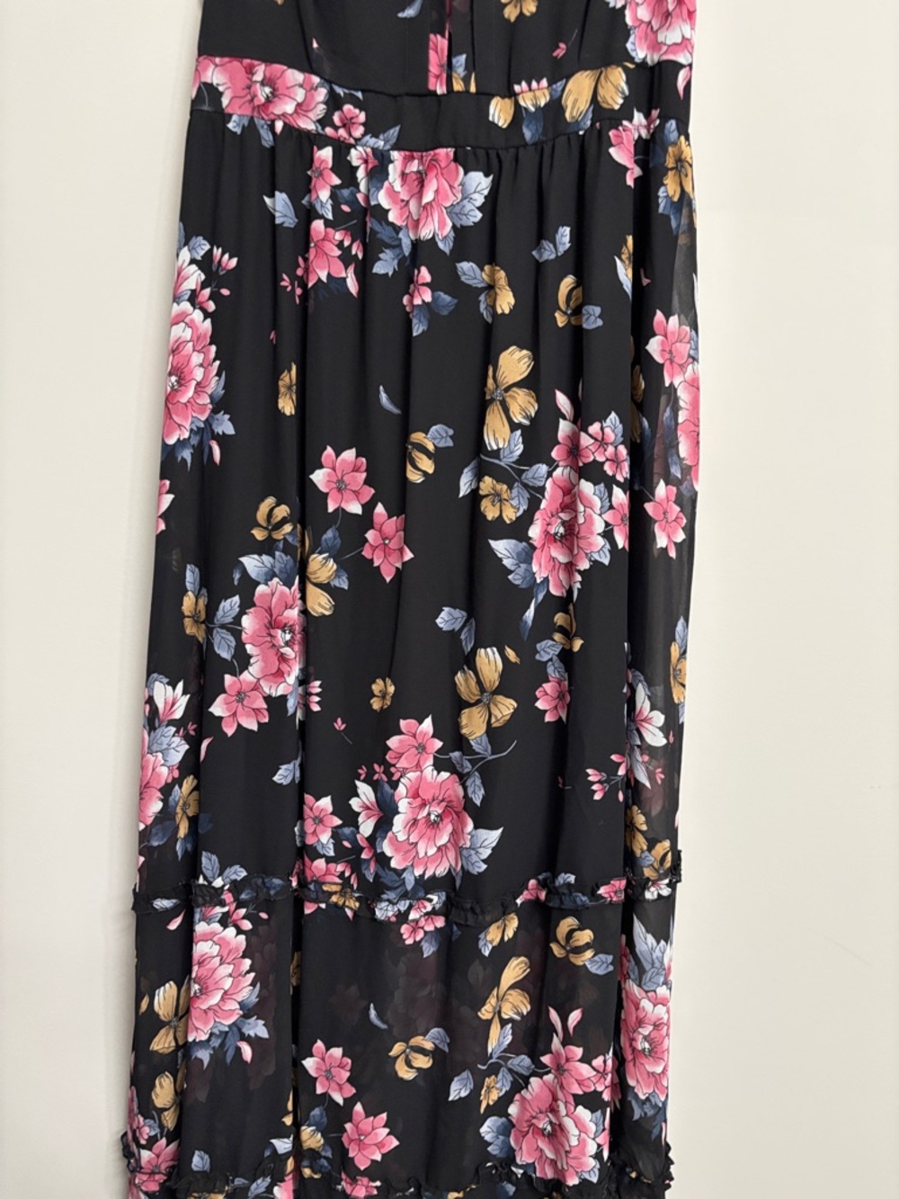 Torrid Black Floral Maxi Dress with Pink and Gold Flowers Size 1 14-16 NWT - Picture 5 of 7
